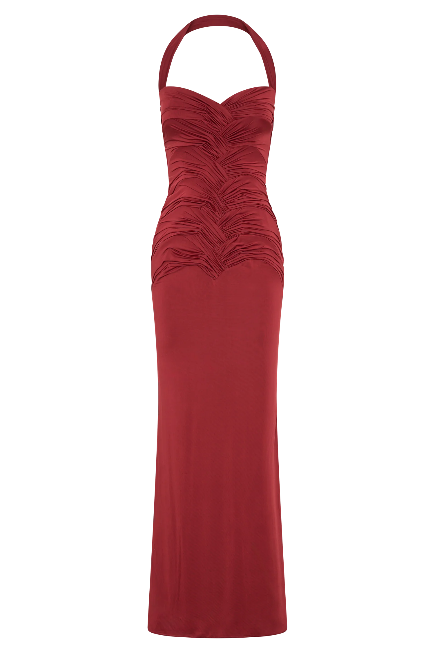 Hoai Gathered Slinky Halter Maxi Dress Deep Red
