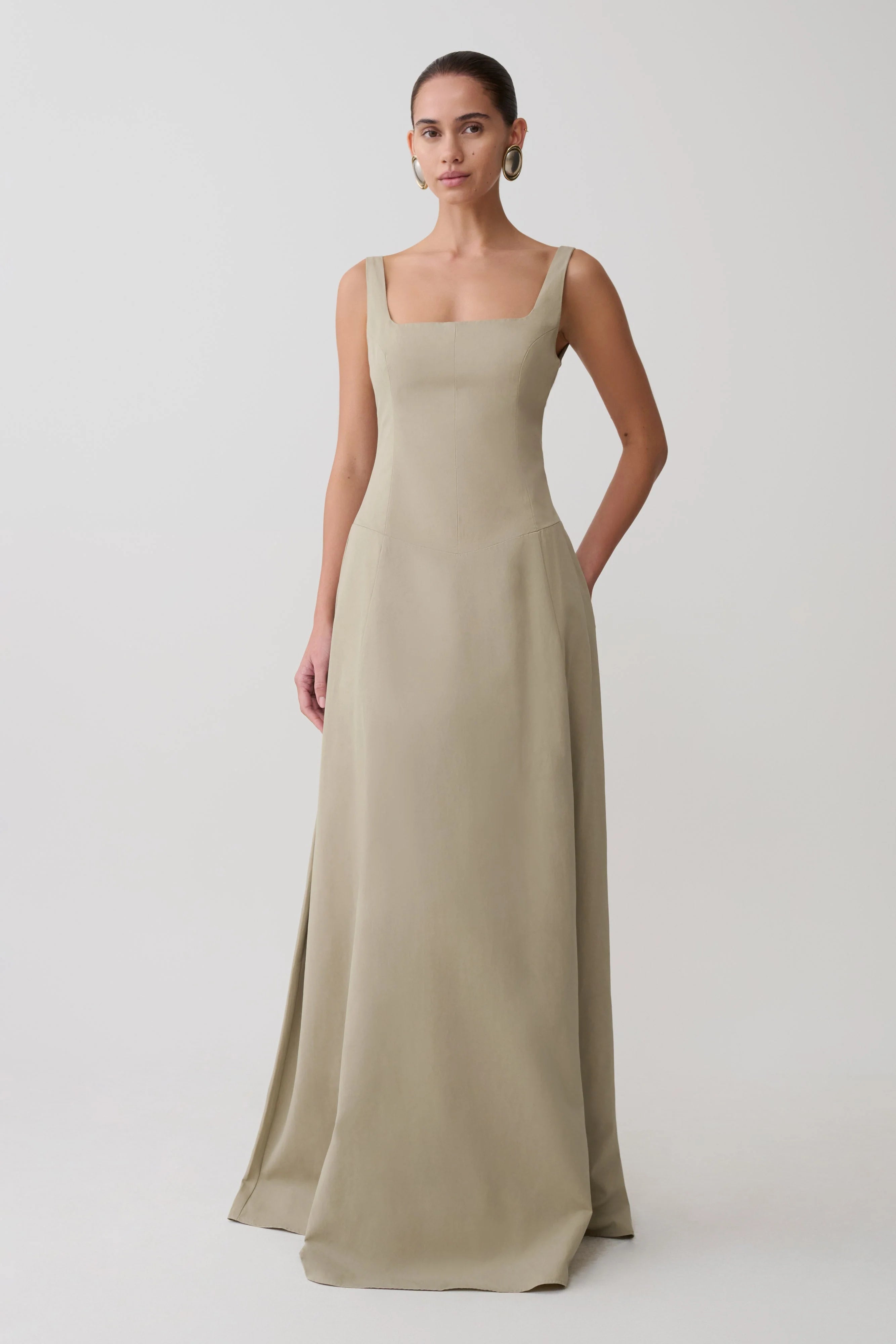 Salma Drop Waist Cotton Maxi Dress Sage
