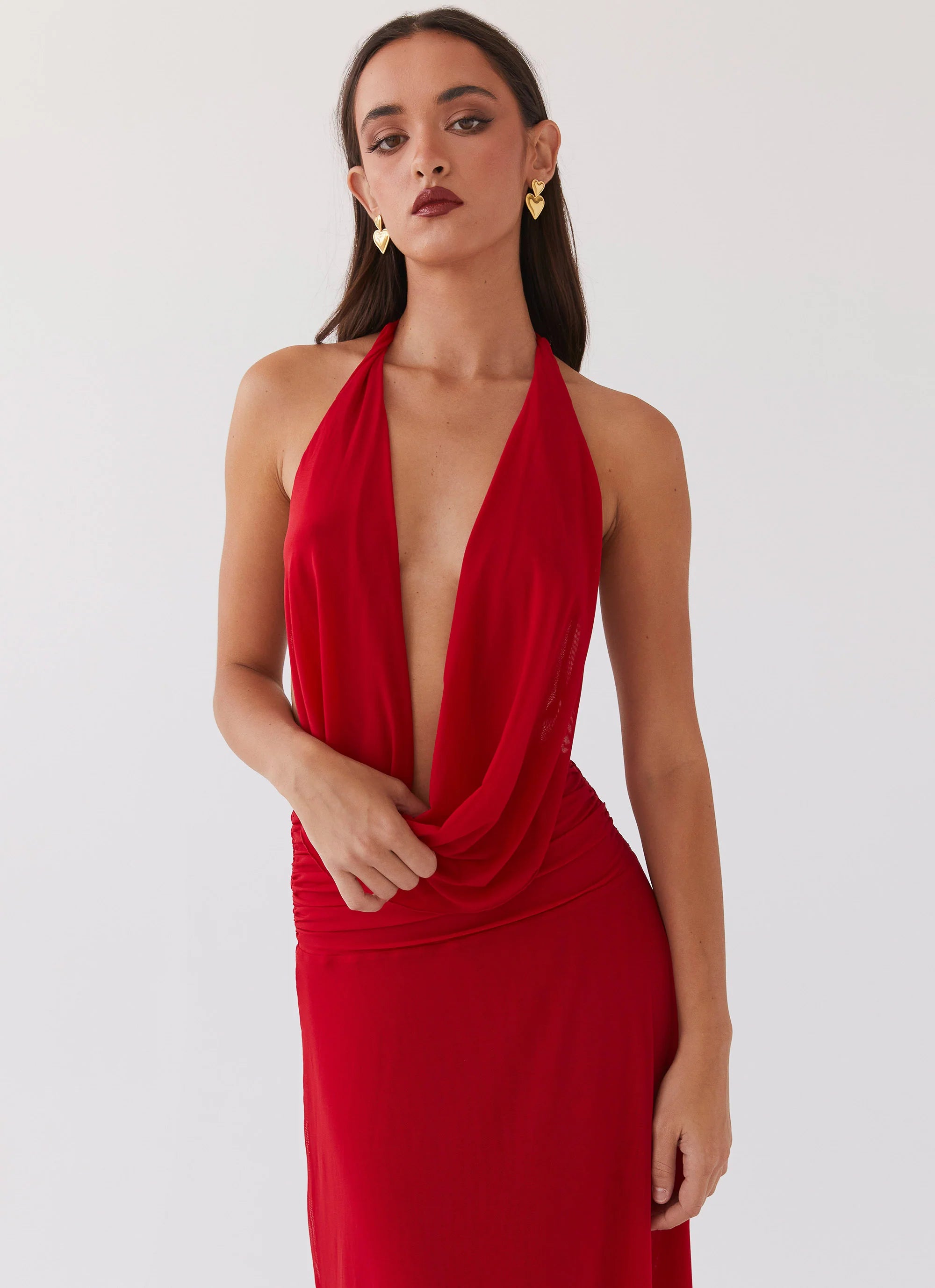 Elysia Mesh Maxi Dress Cherry Red