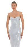 Sequin Open Back Maxi Dress in Icy Blue