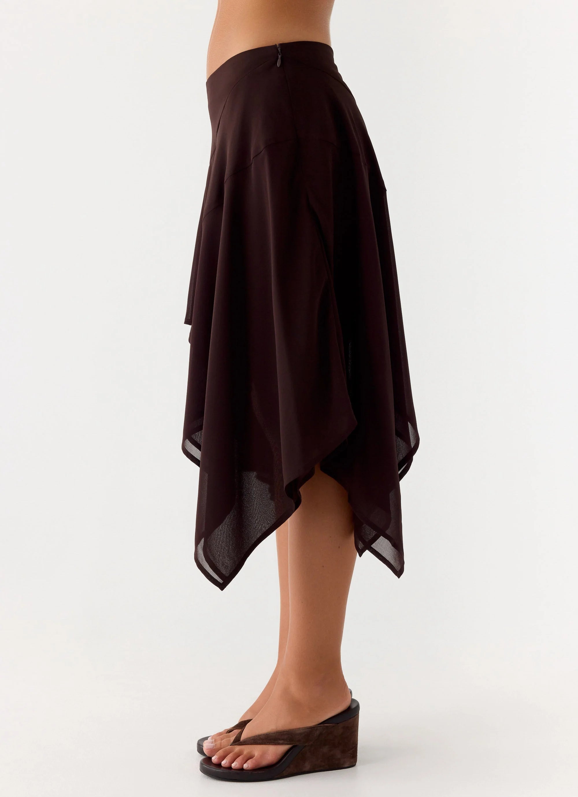 Kia Low Rise Asymmetrical Midi Skirt Chocolate