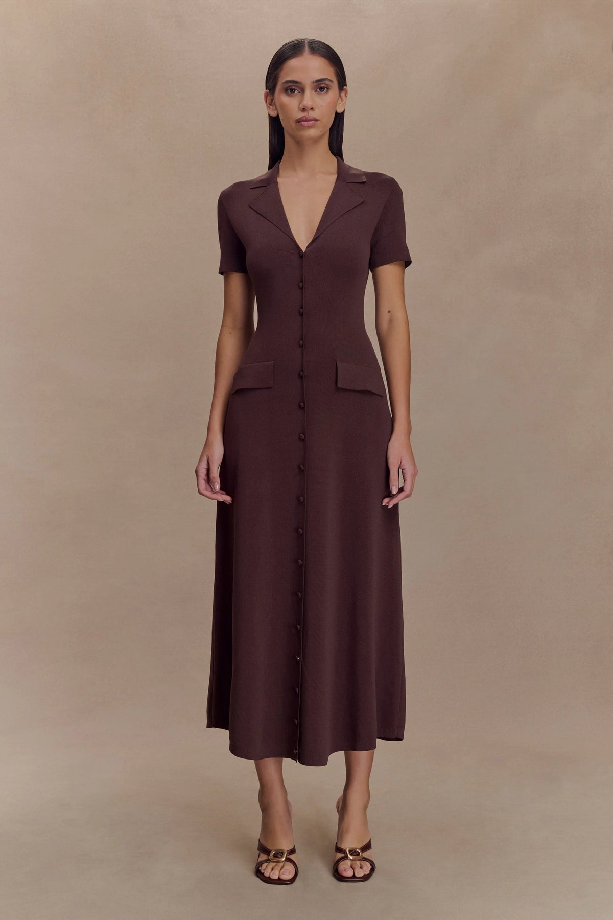 Pearson Short Sleeve Knit Midi Dress Chocolate