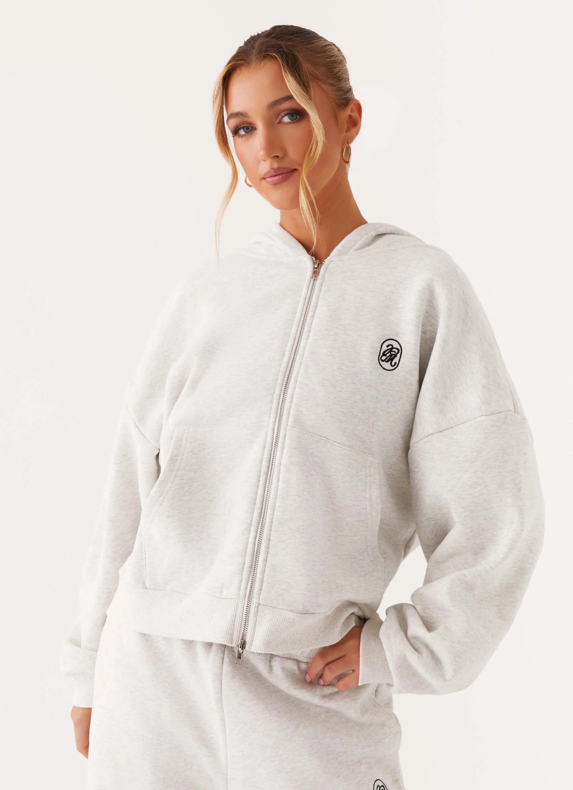 Signature Double Zip Up Hoodie Grey