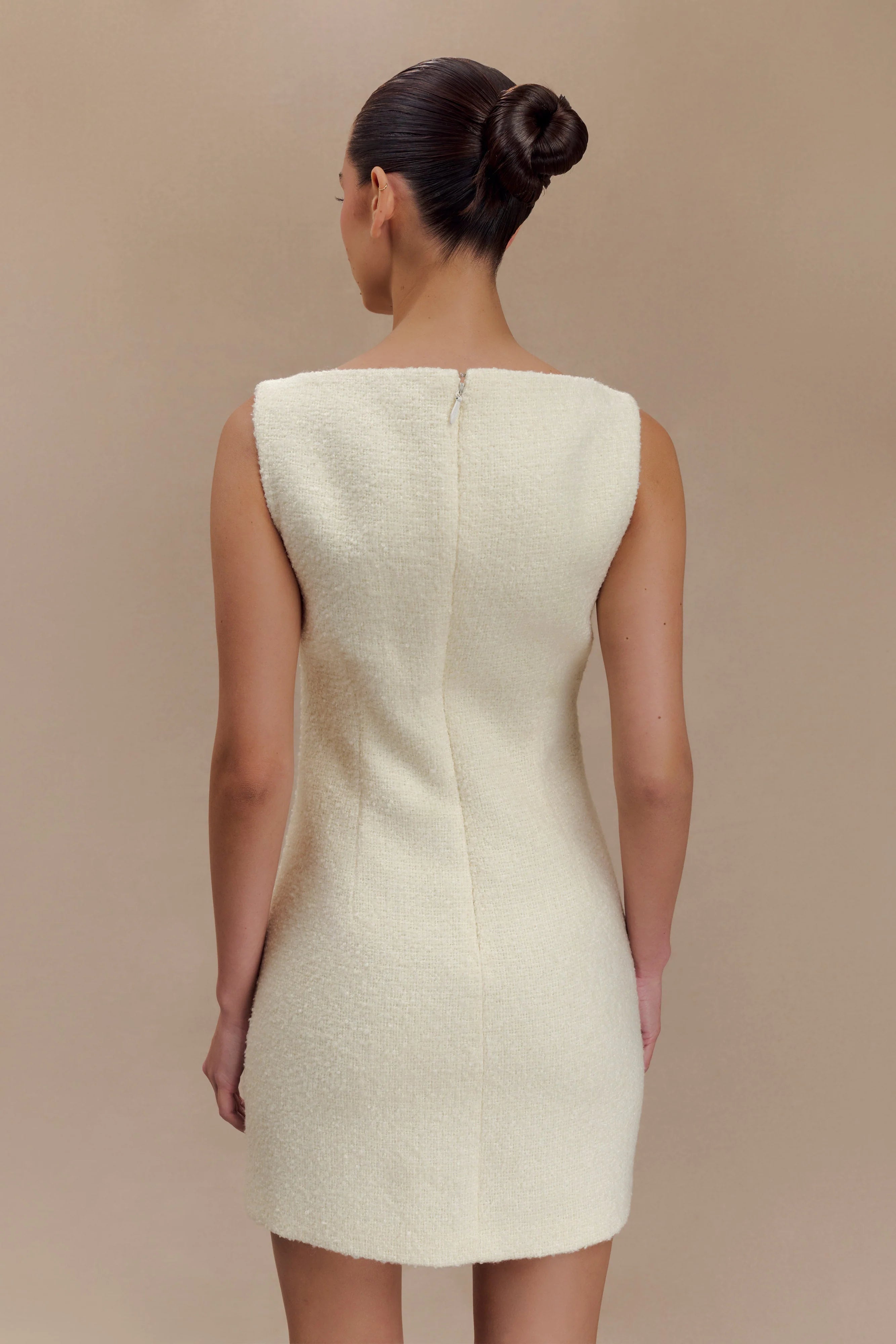 Angela Textured Boucle Mini Dress Ivory