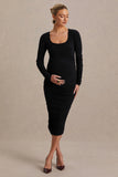 Saffron Black Scoop Neck Maternity Midi Dress