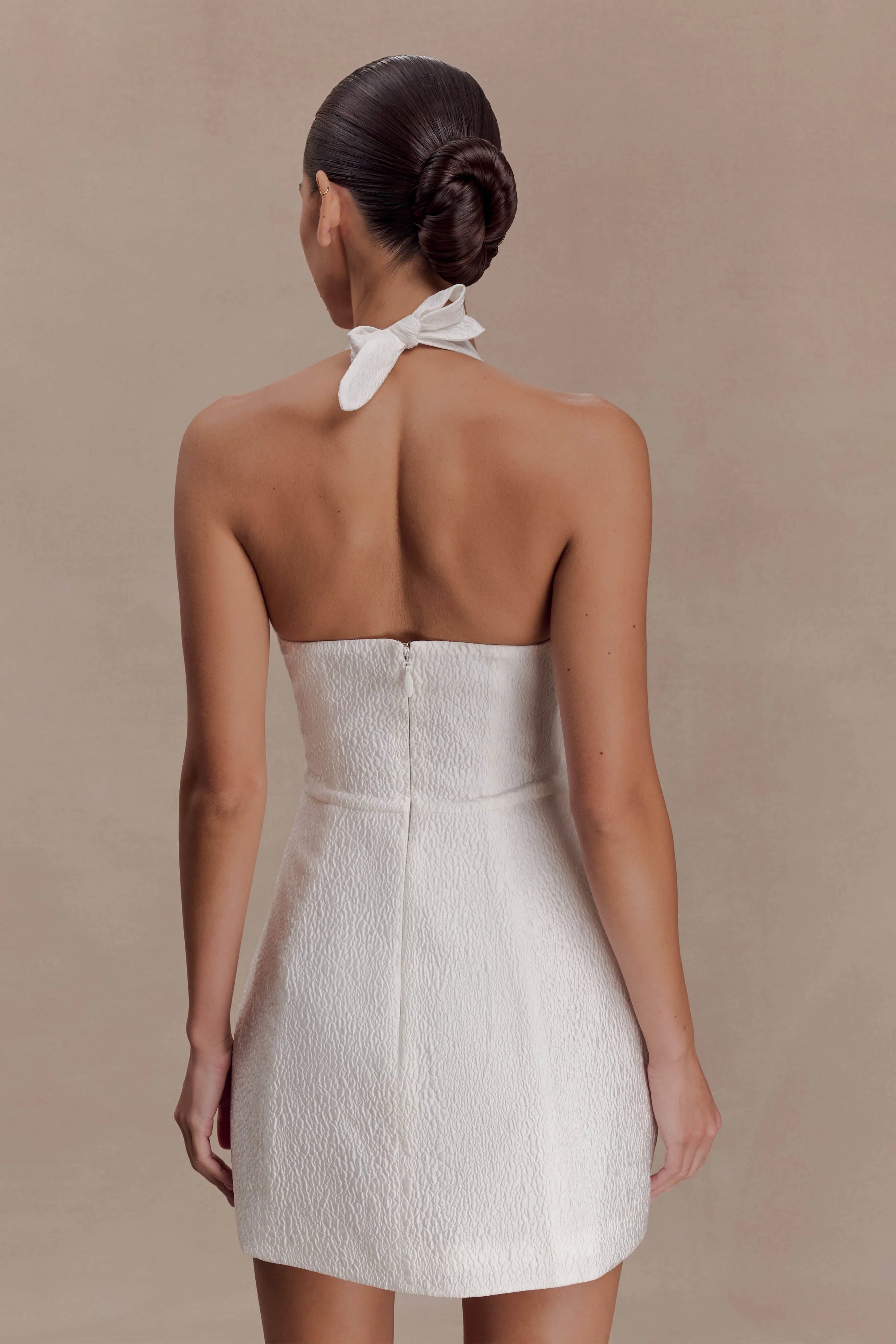 Ella Bow Detail Halter Mini Dress White