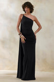 Bettine Black Asymmetric Neck Maxi Dress With Cape Sleeve