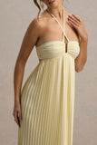 Elayne Pale Lemon Halter Neck Maxi Dress With Cut Out Detail