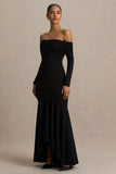 Everlasting Black Bardot Neck Maxi Dress With Pleated Detailing