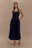 Caroline Denim Halter Midi Dress Indigo Blue