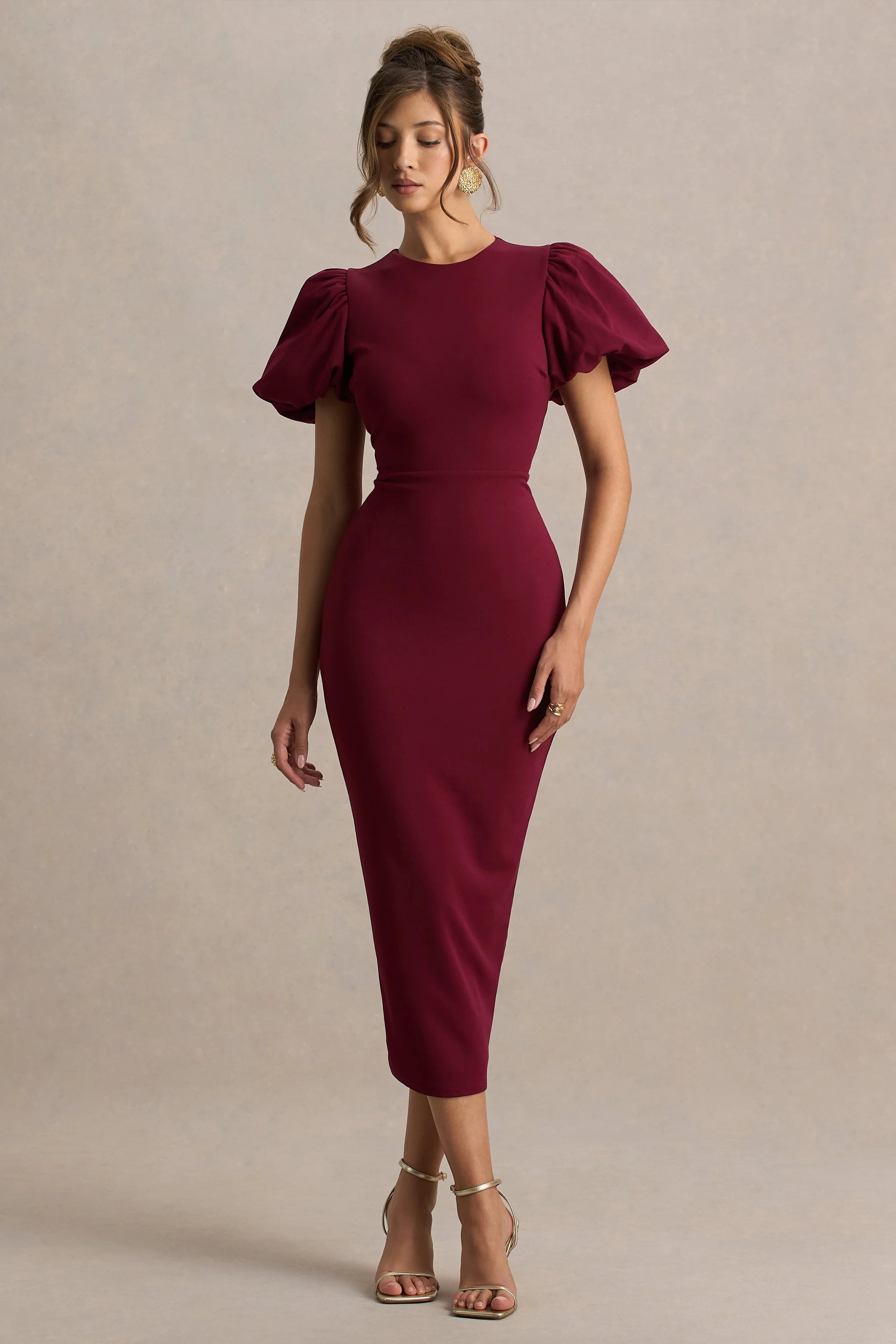 Dakota Burgundy Puff Sleeve Midi Dress