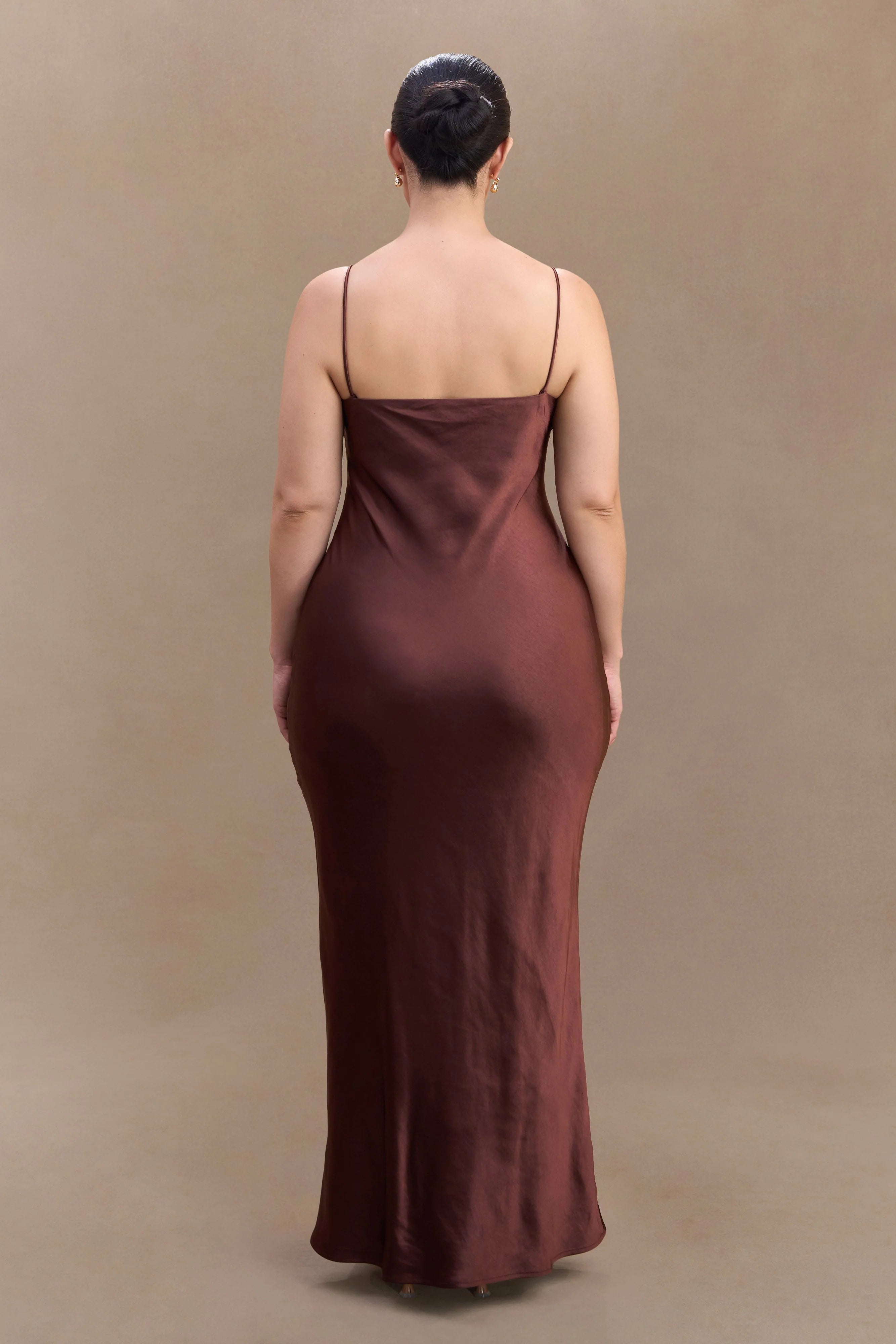 Lilly Sweetheart Satin Maxi Dress Dark Chocolate