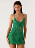 Havana Haze Crochet Mini Dress Emerald Green