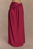 Scottie Gathered Linen Knot Maxi Skirt Wine