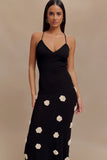 Suki Knit Maxi Dress With Flowers Black White