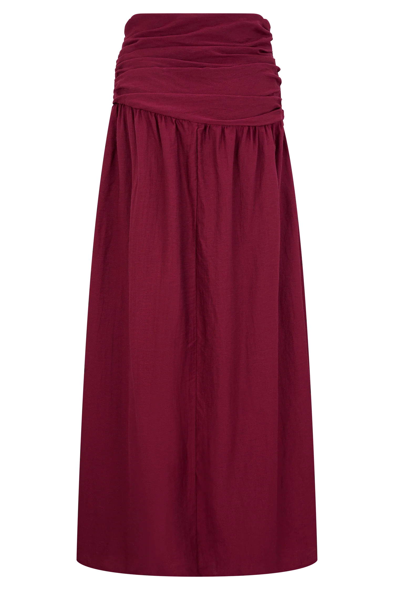 Scottie Gathered Linen Knot Maxi Skirt Wine