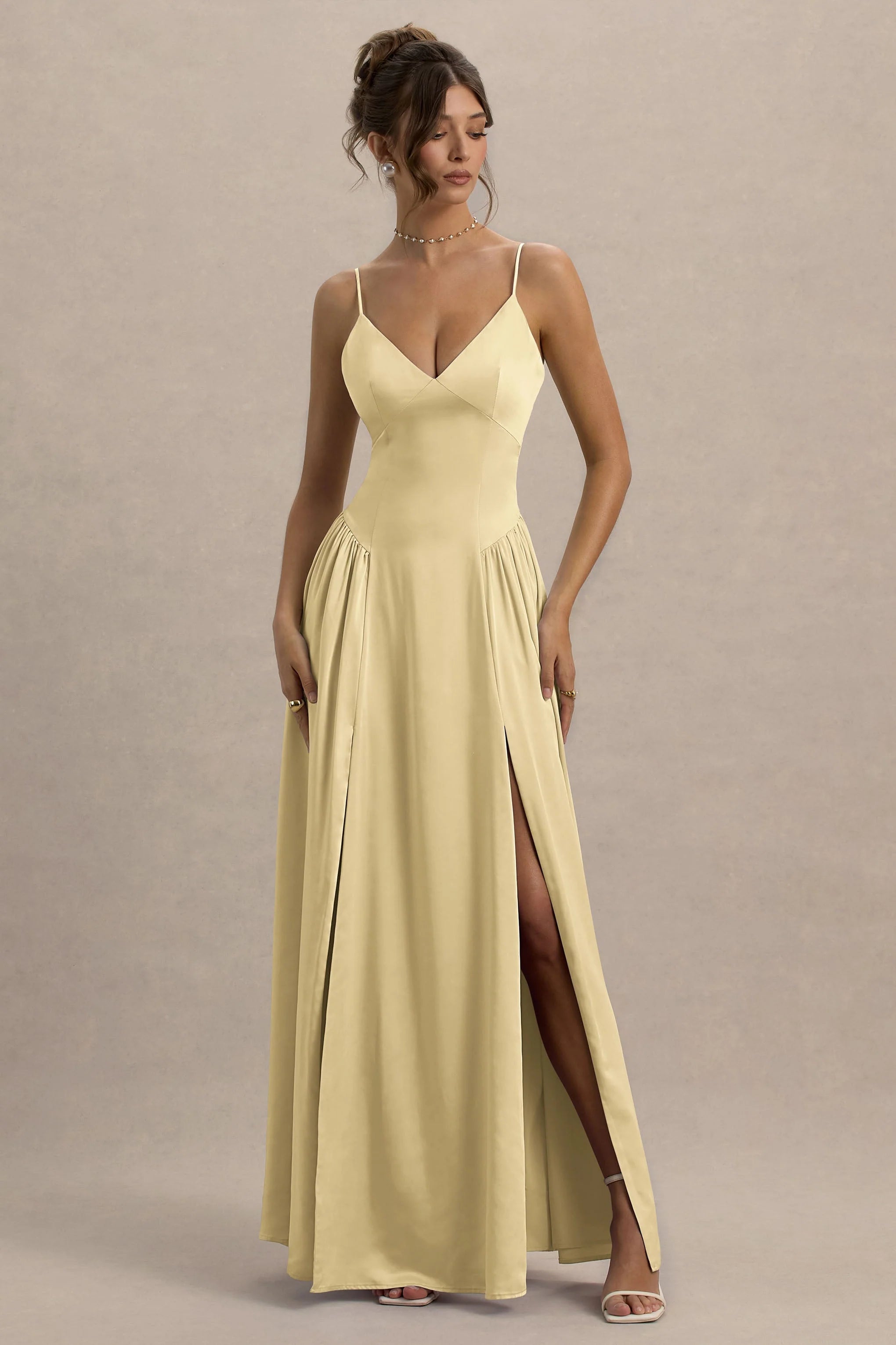 Jonas Lemon Plunge Neck Maxi Dress With Cami Straps