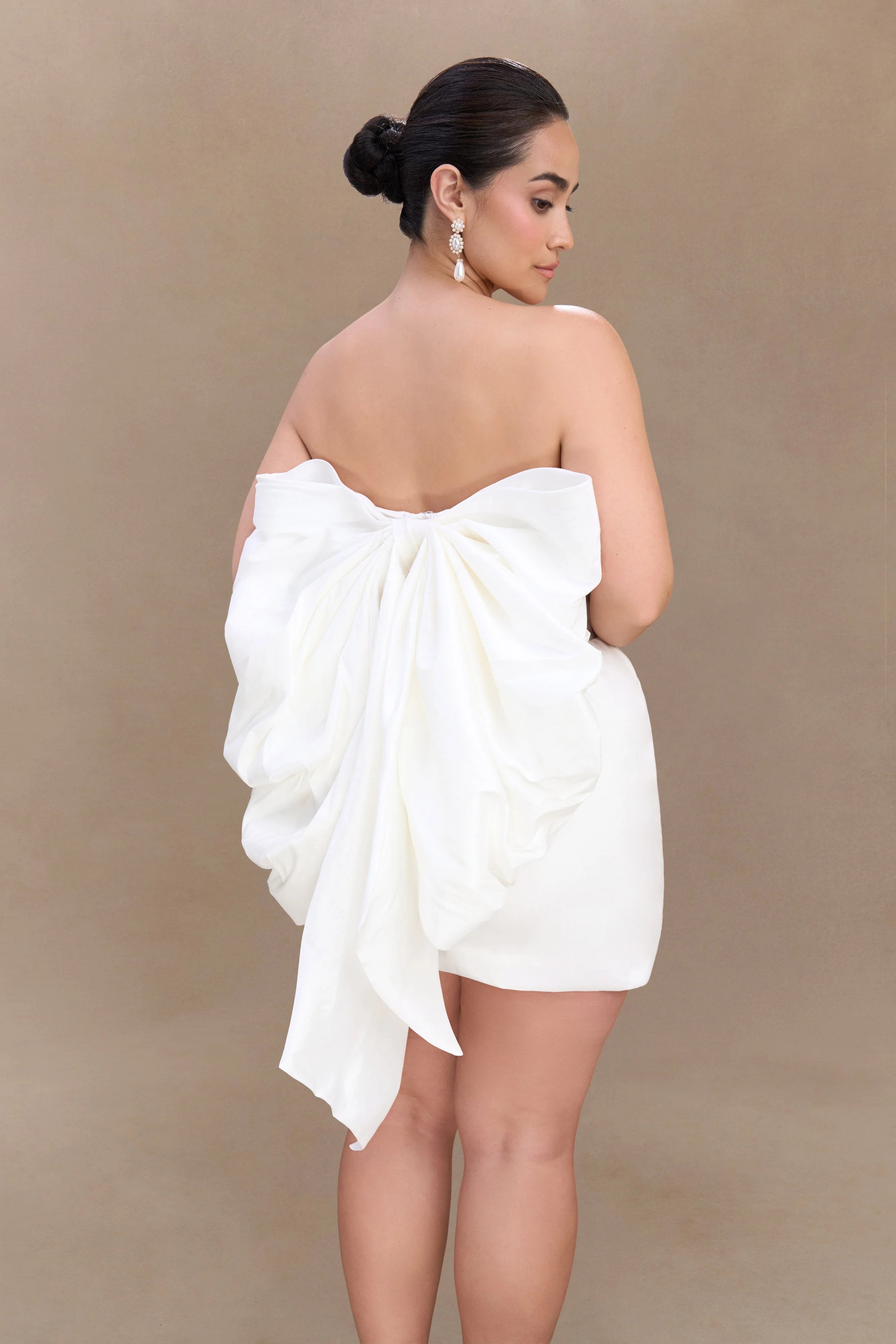 Suzette Taffeta Bow Mini Dress White
