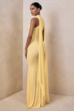 Cordy Lemon High Neck Maxi Dress With Cape