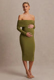 Elspeth Olive Bardot Neck Maternity Midi Dress