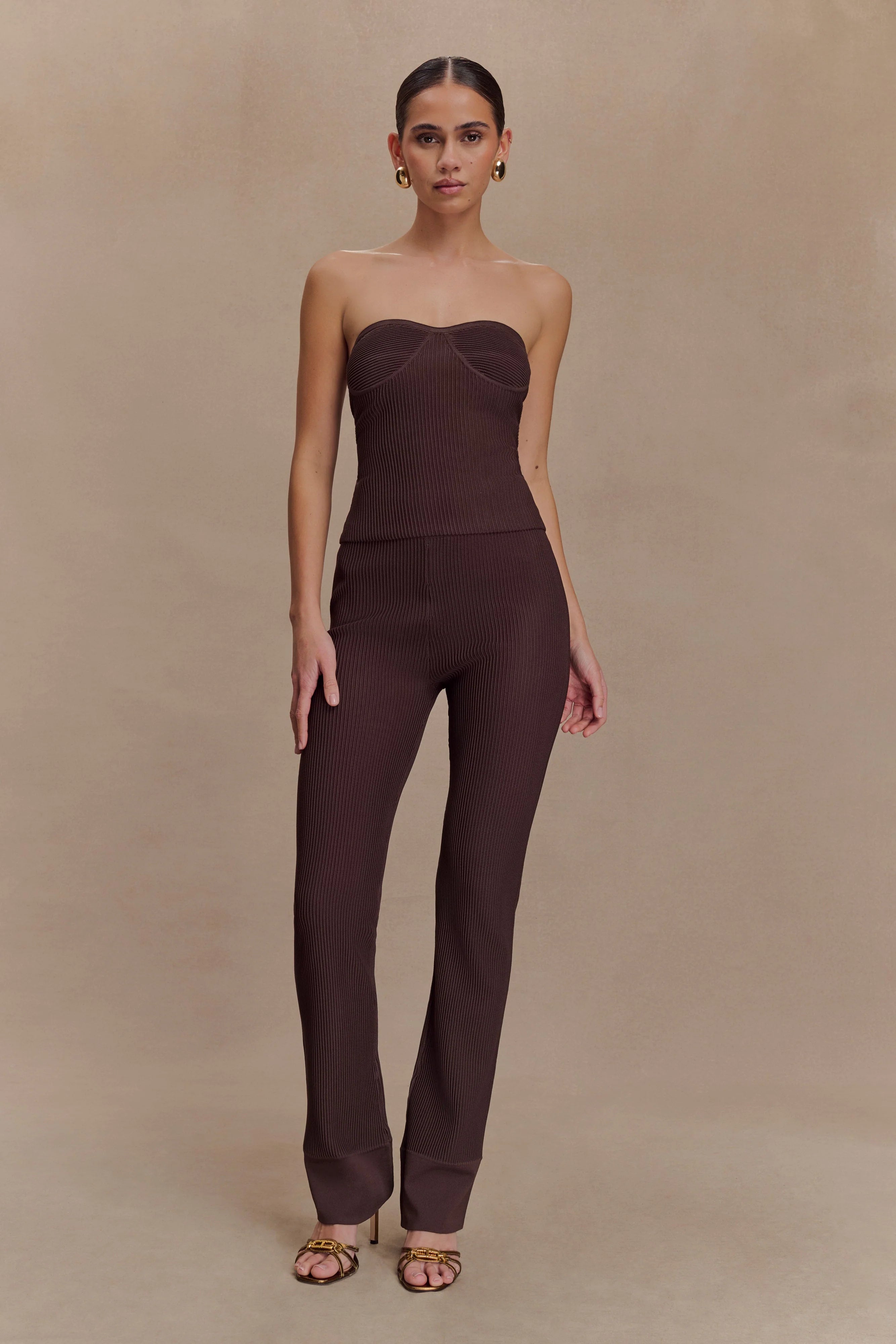 Elodie Strapless Cupped Knit Top Chocolate