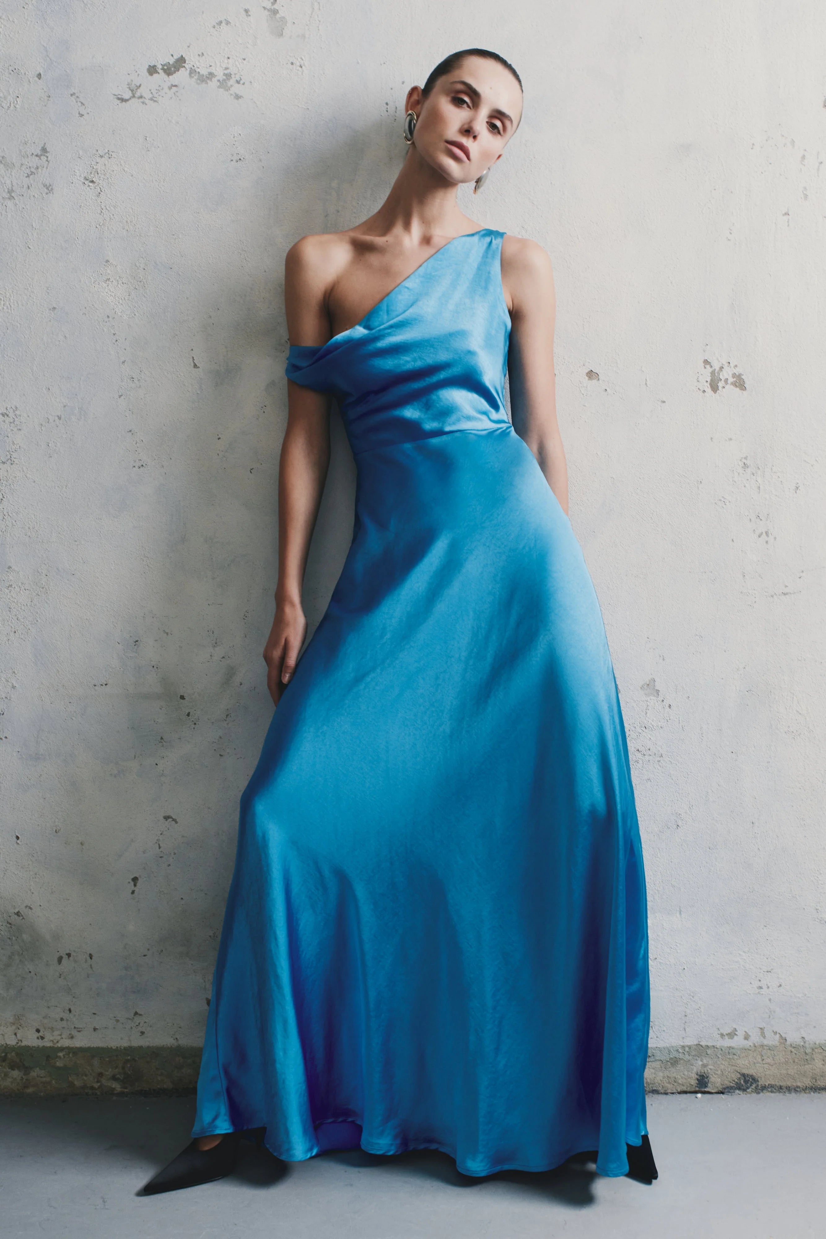 Jacinta One Shoulder Maxi Dress Cyan Blue