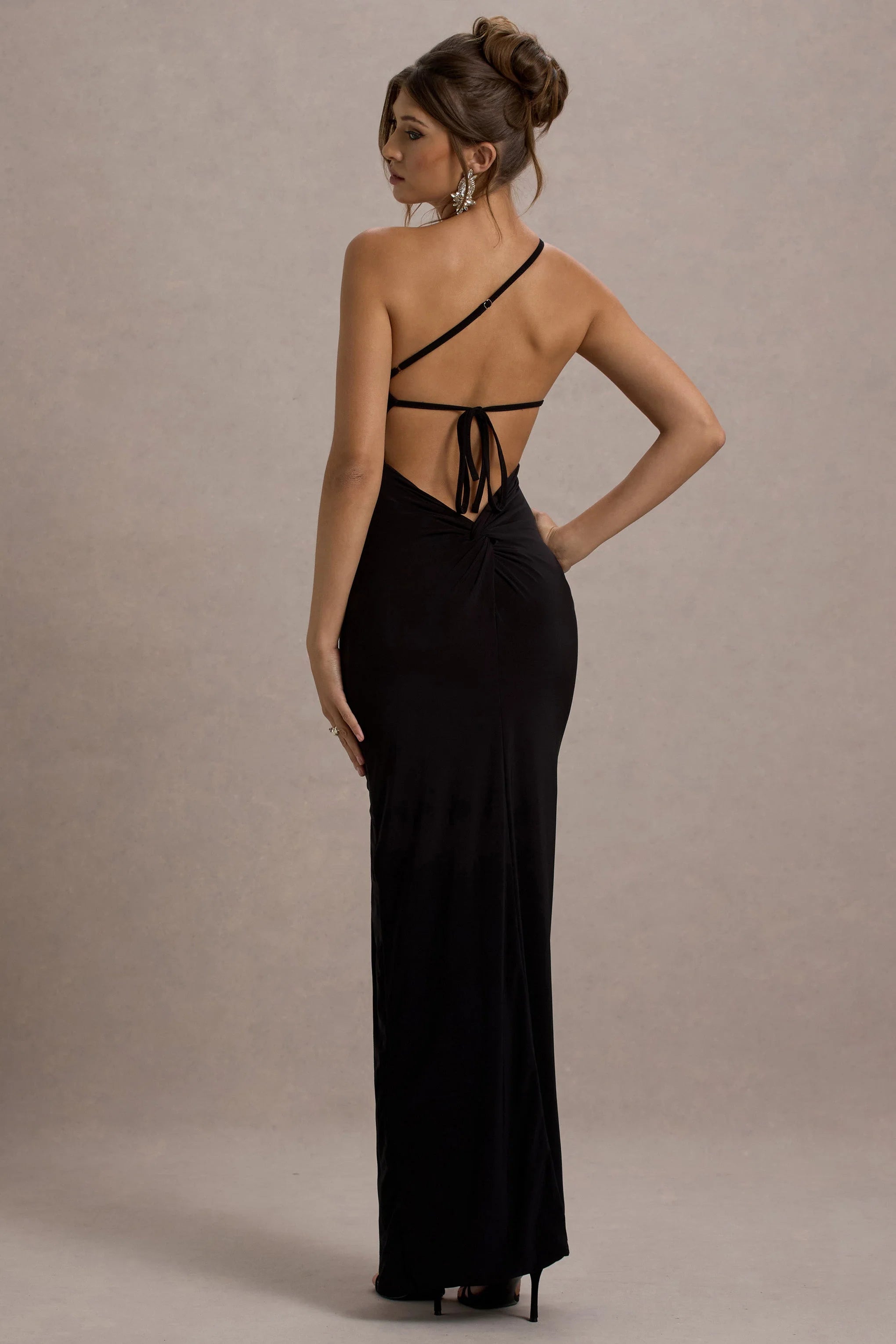 Dressing Up Black One Shoulder Maxi Dress With Open Back Detail