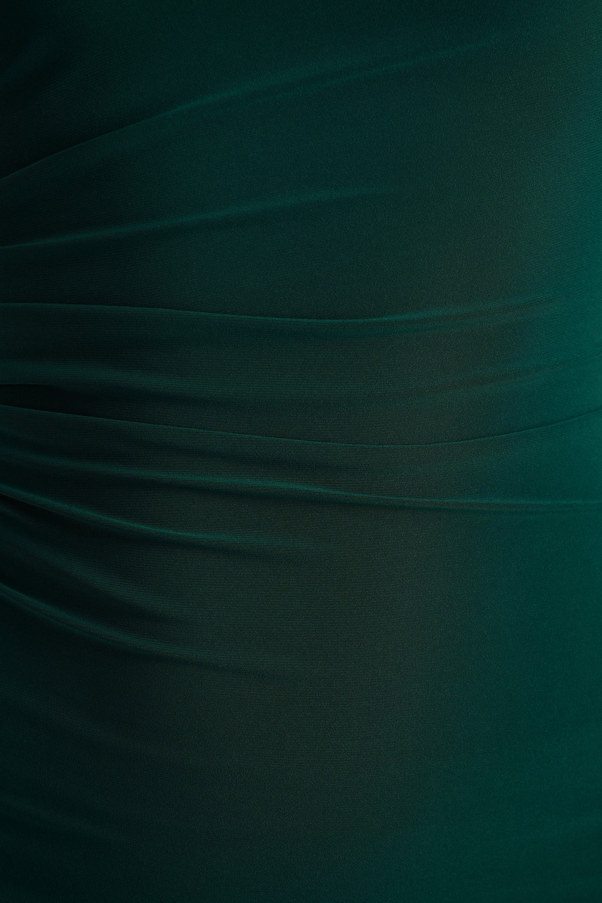 Eden Bottle Green High Neck Maxi Dress With Ruched Detailing