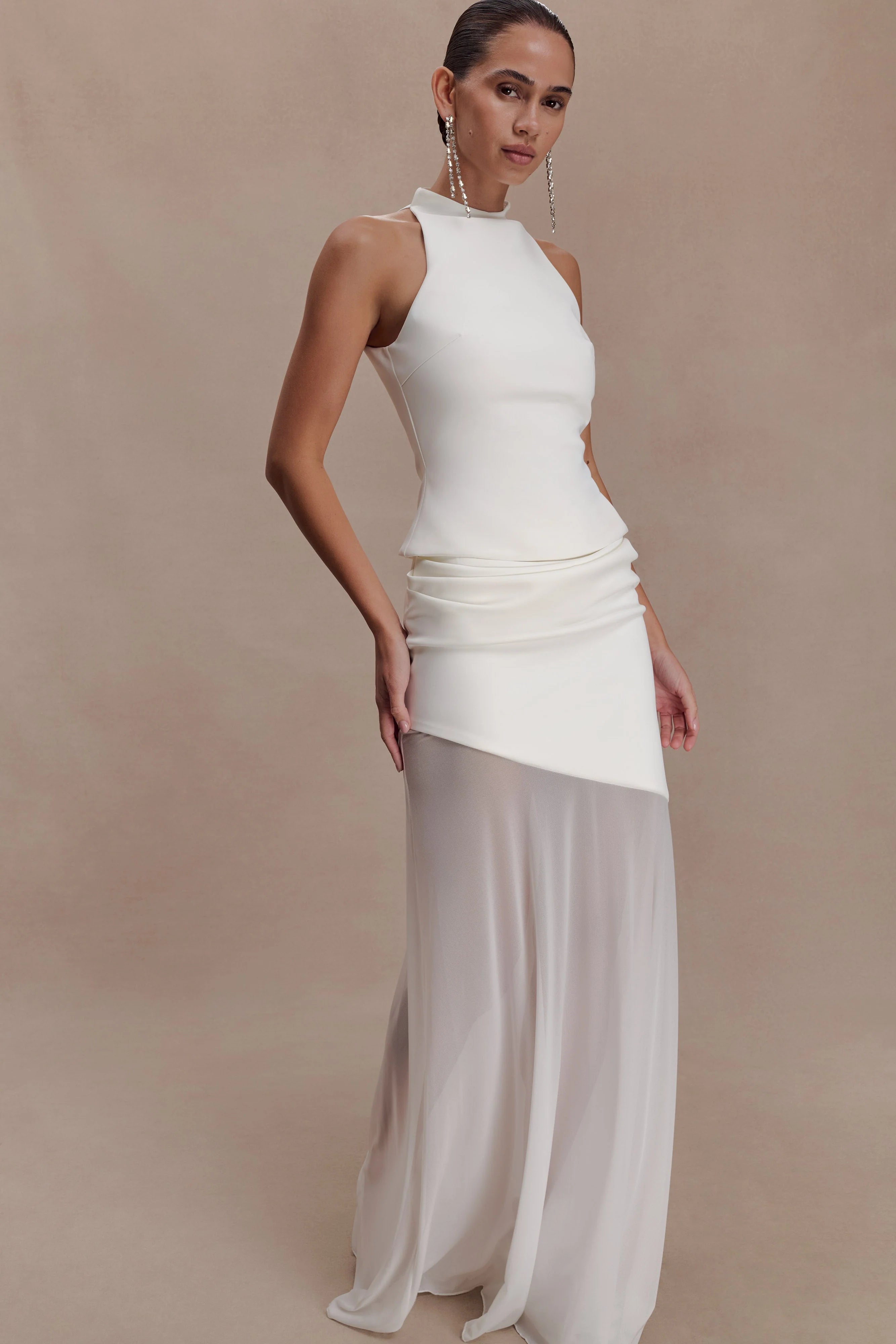 Portia Scuba And Mesh Maxi Skirt White