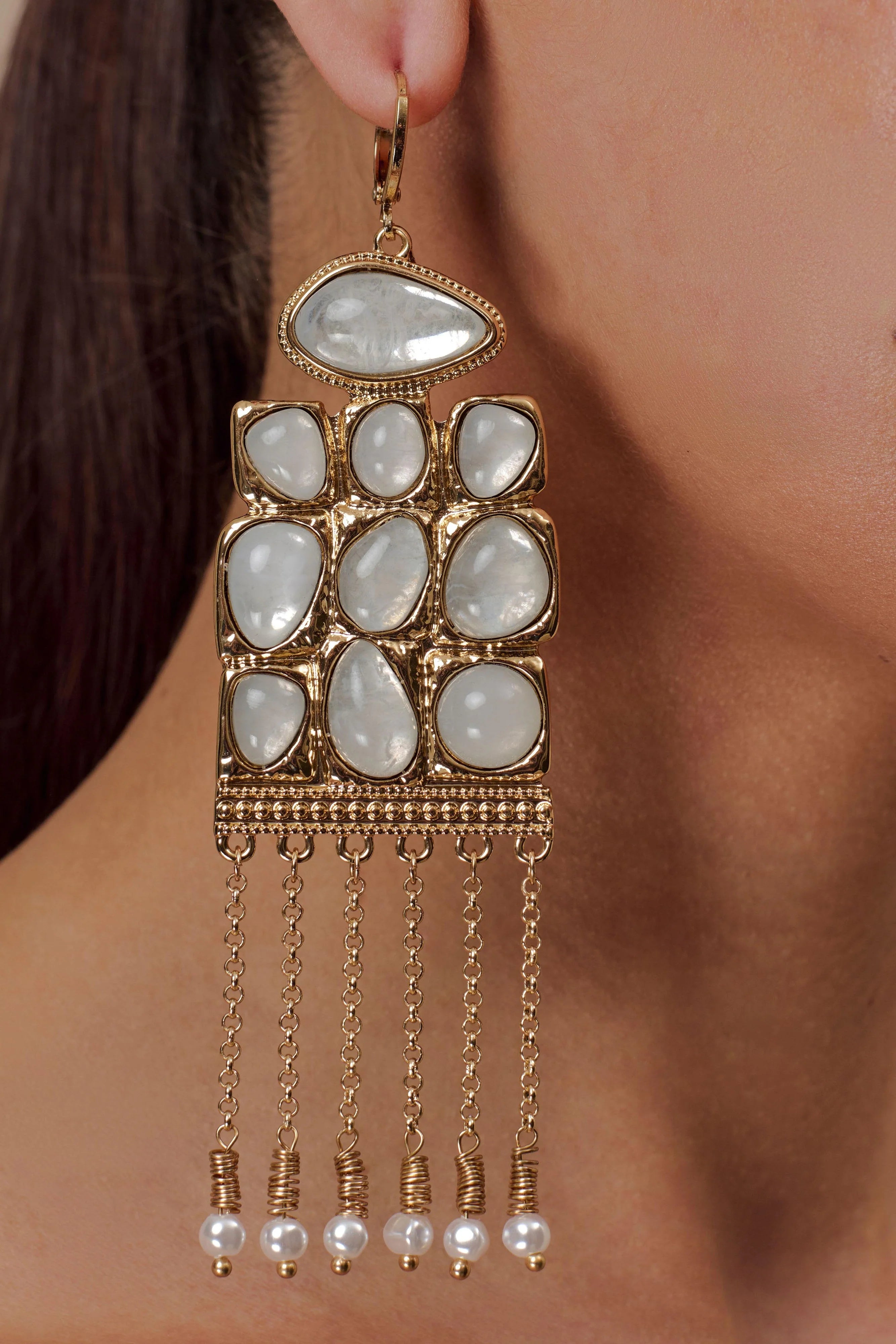 Annika Horizontal Resin Drop Earrings Gold