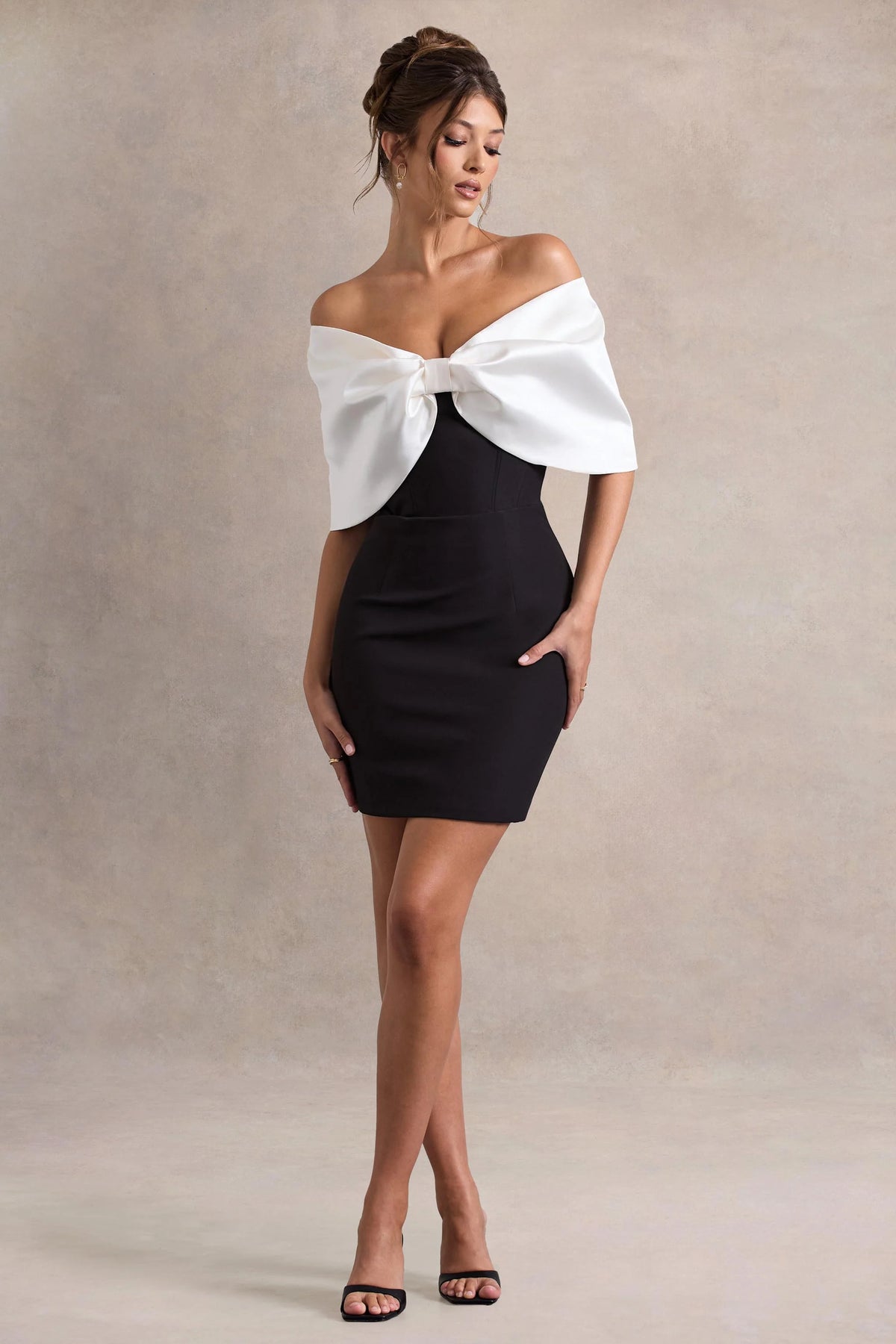 Dewdrop Black White Mini Dress With Oversized Bow