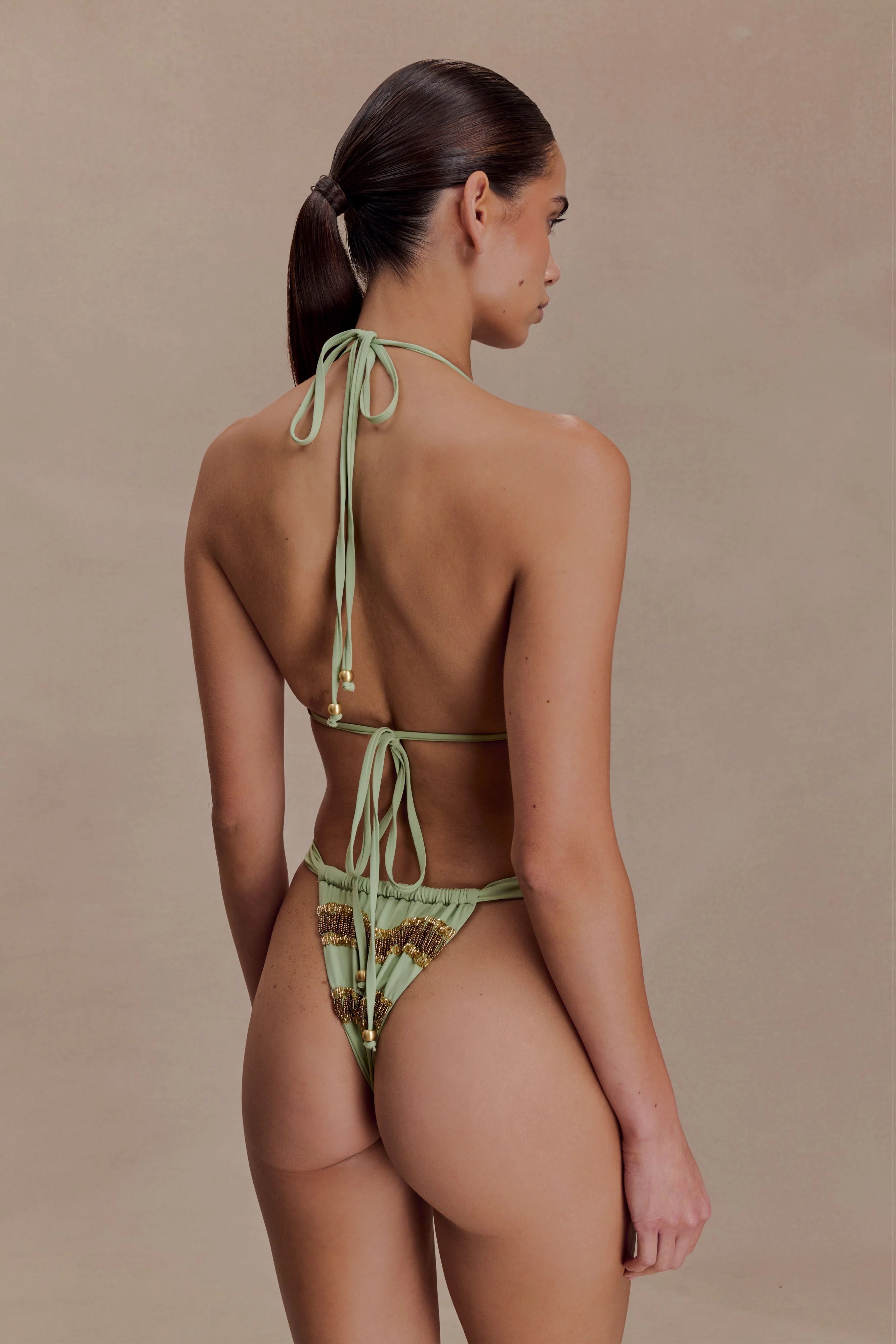 Robyn Beaded Triangle Bikini Top Sage