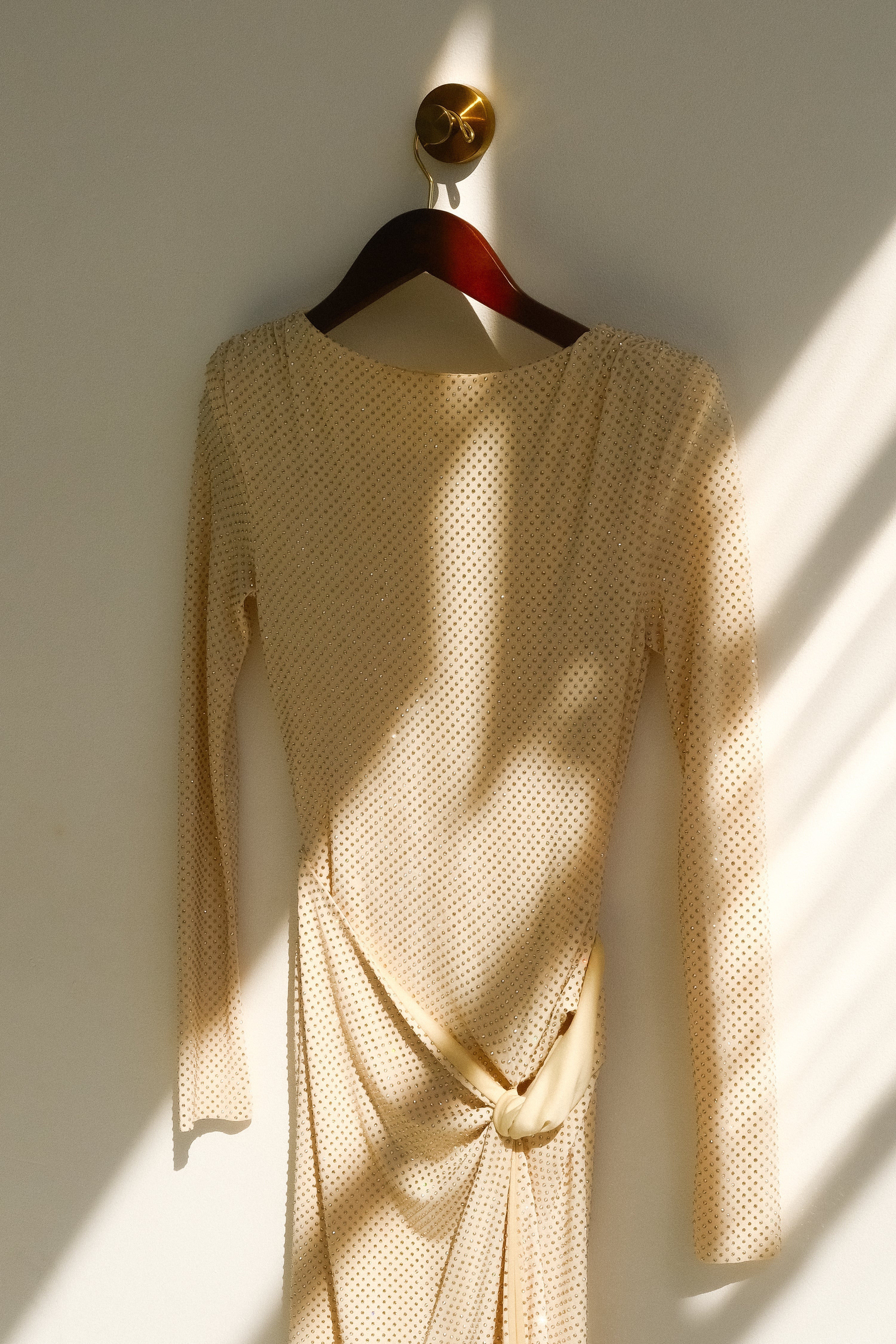 Deanna Long Sleeve Diamante Maxi Dress Gold