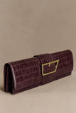 Jessica Faux Leather Crocodile Clutch Burgundy