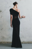 Dallas One Shoulder Mesh Maxi Dress Black