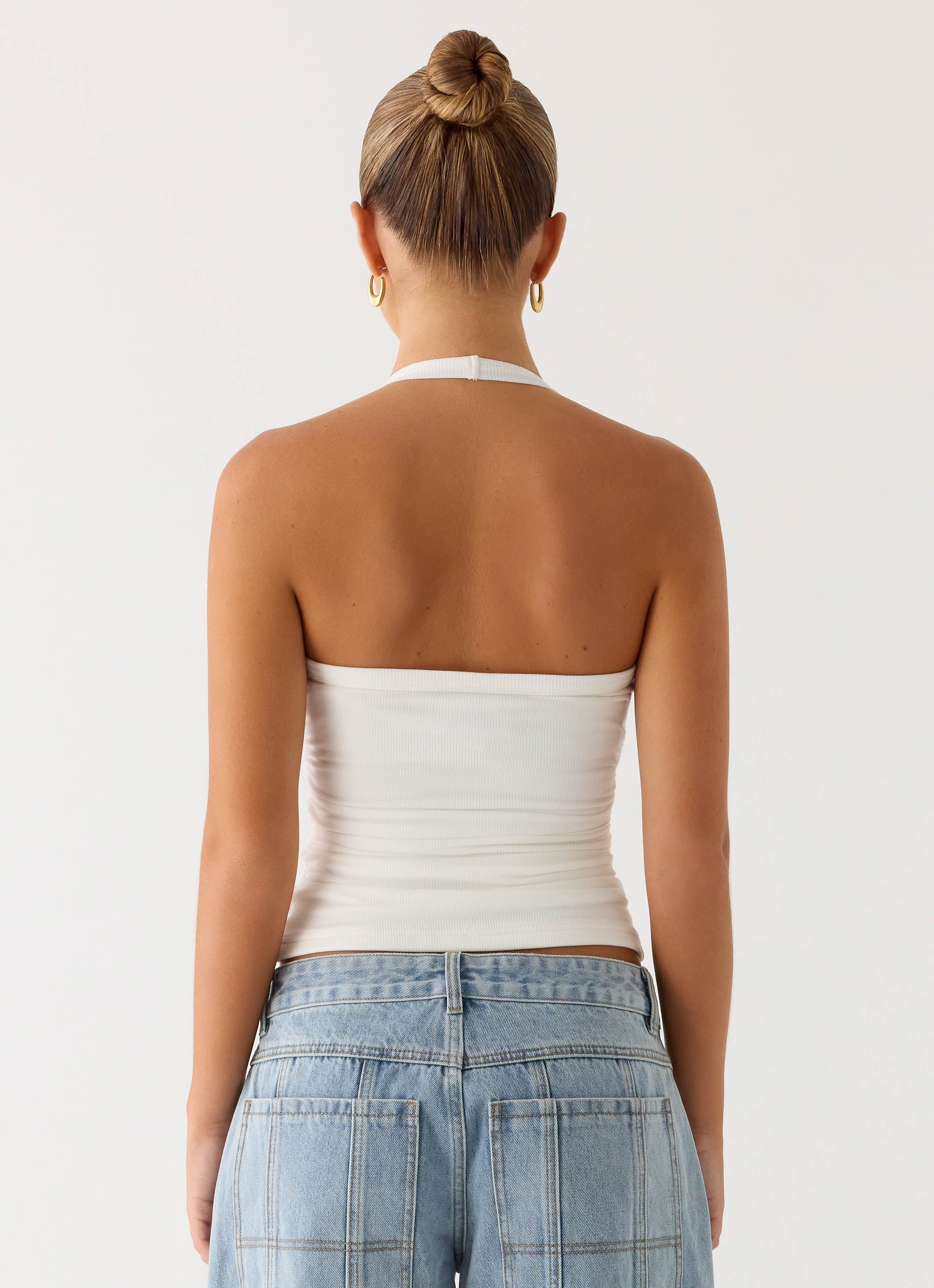 Naturi Ribbed Halter Top White