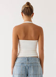 Naturi Ribbed Halter Top White