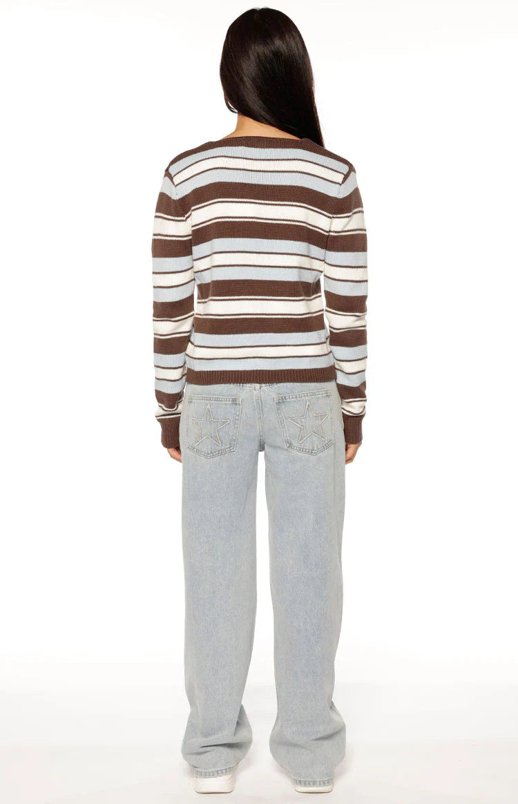 Misha Brown and Blue Stripe Button Down Cardigan