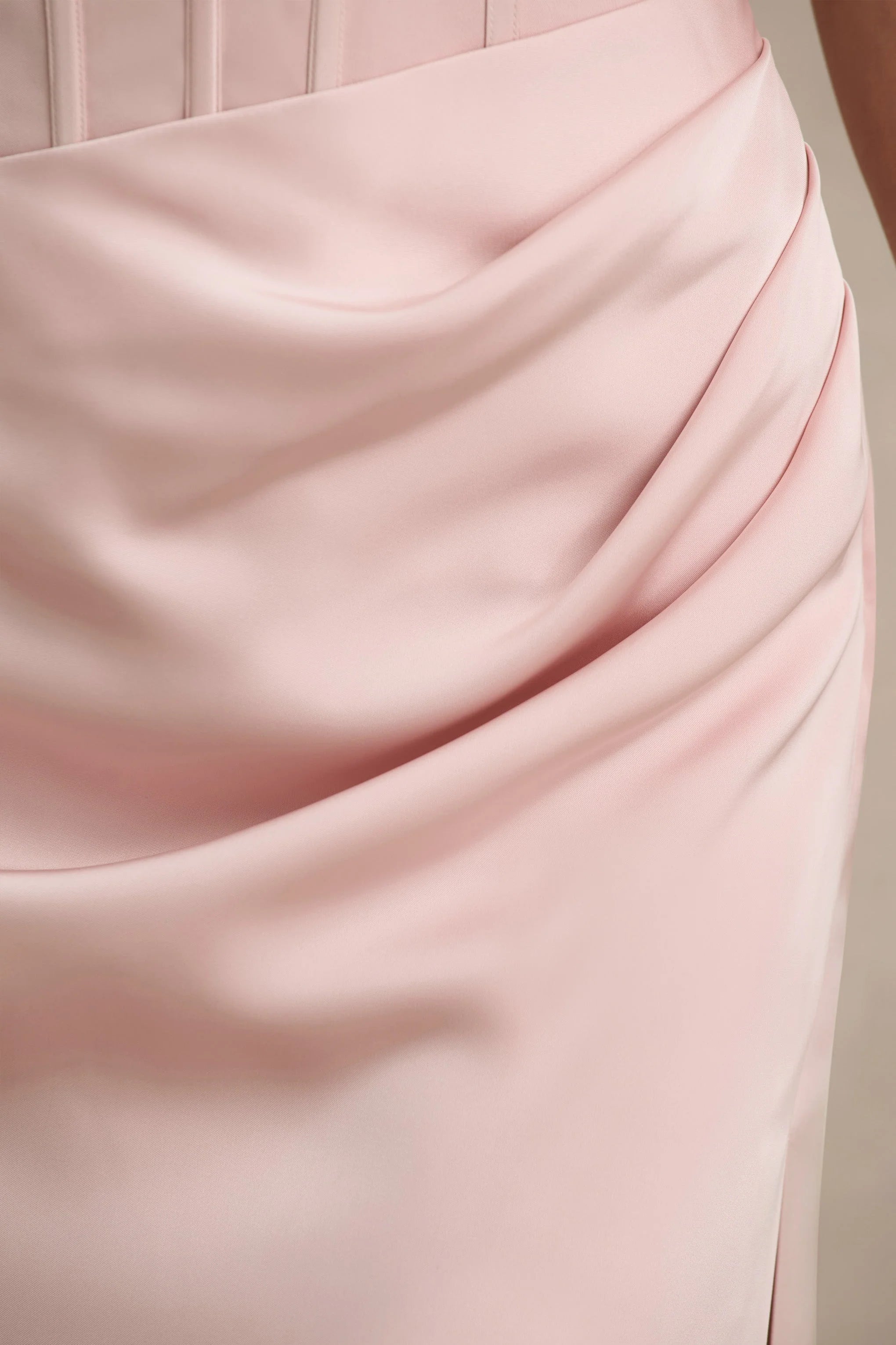 Joseline Pale Pink Satin Corset Wrap Maxi Dress With Scarf