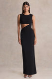 Roseth Black High Neck Maxi Dress With Removable Cape