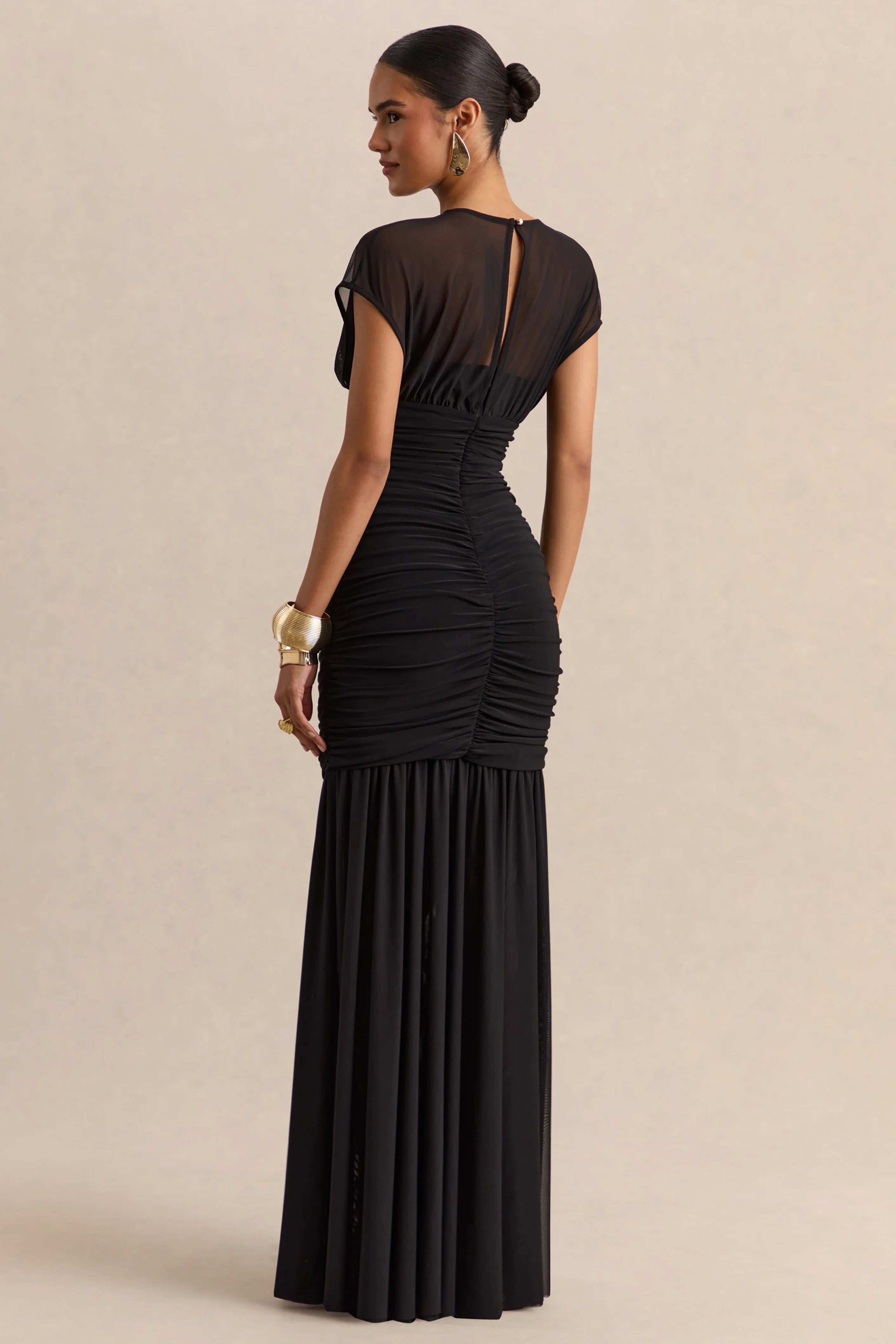 Kalene Black Wide Neck Maxi Dress With Sheer Detailing