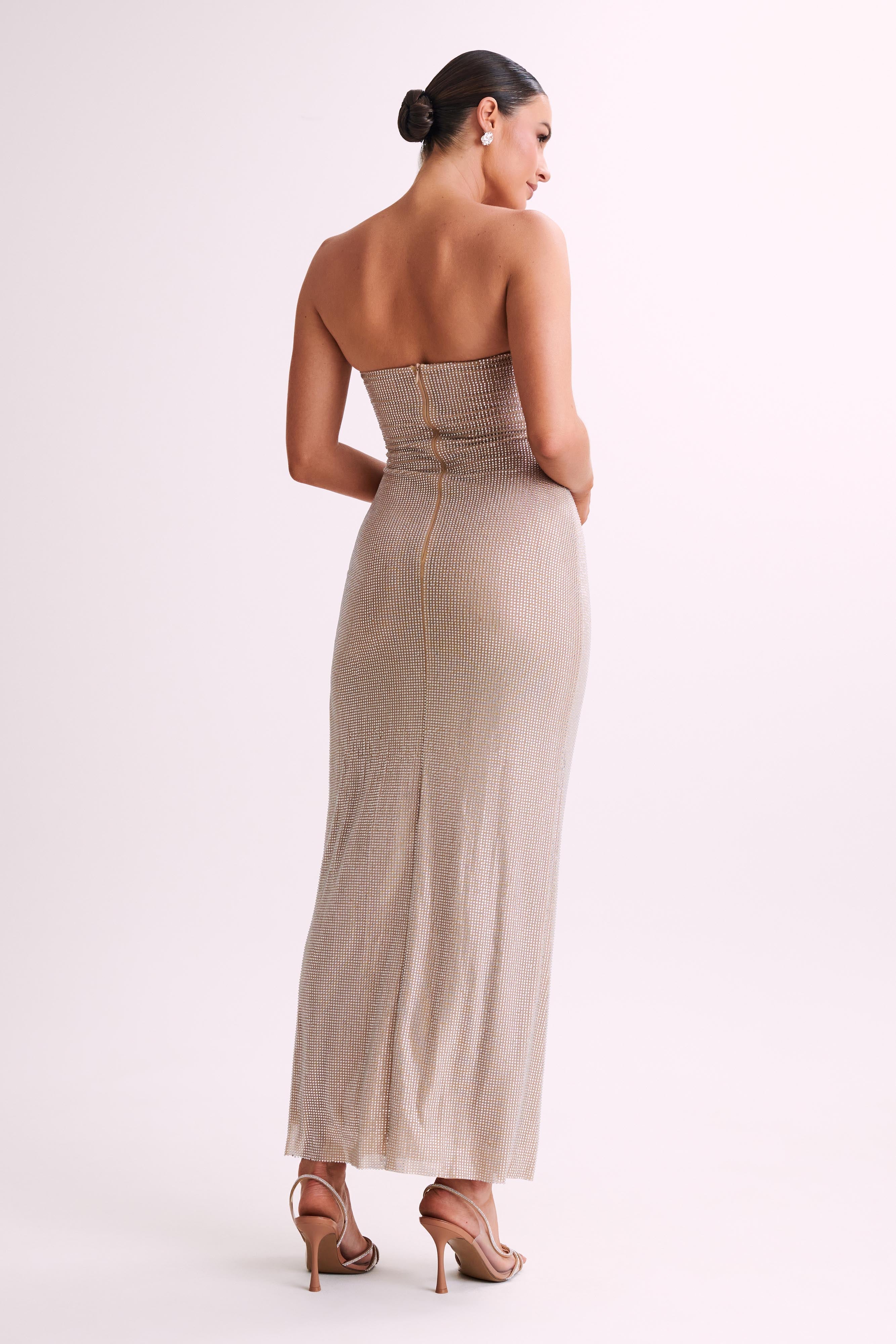 Stassie Strapless Rose Diamante Maxi Dress Nude