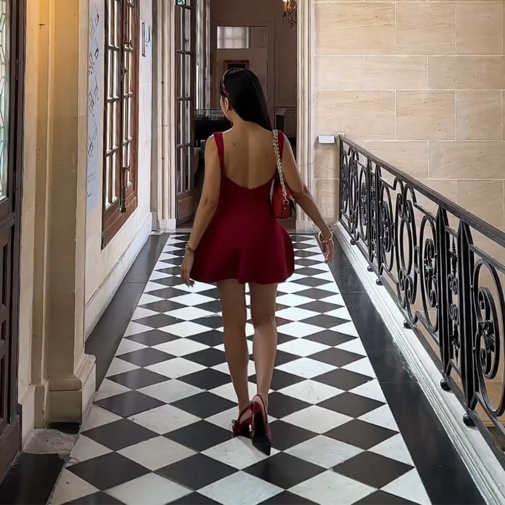 Women Sexy Backless Mini Dress Sleeveless Open Back A Line Formal College Graduation Dress