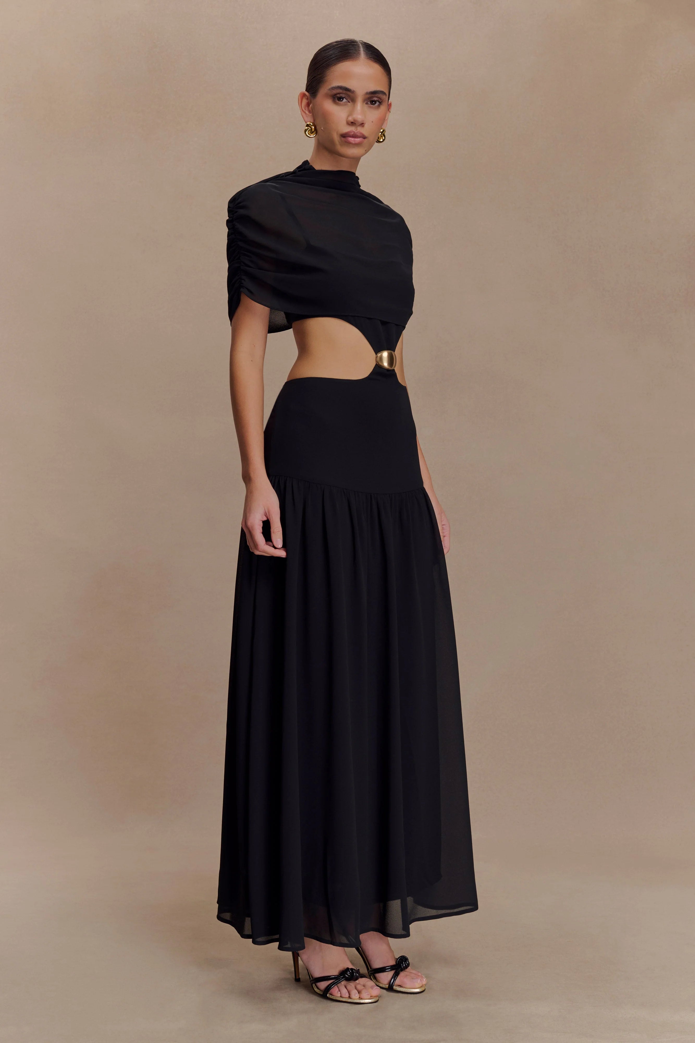 Georgina Chiffon Midi Dress Black