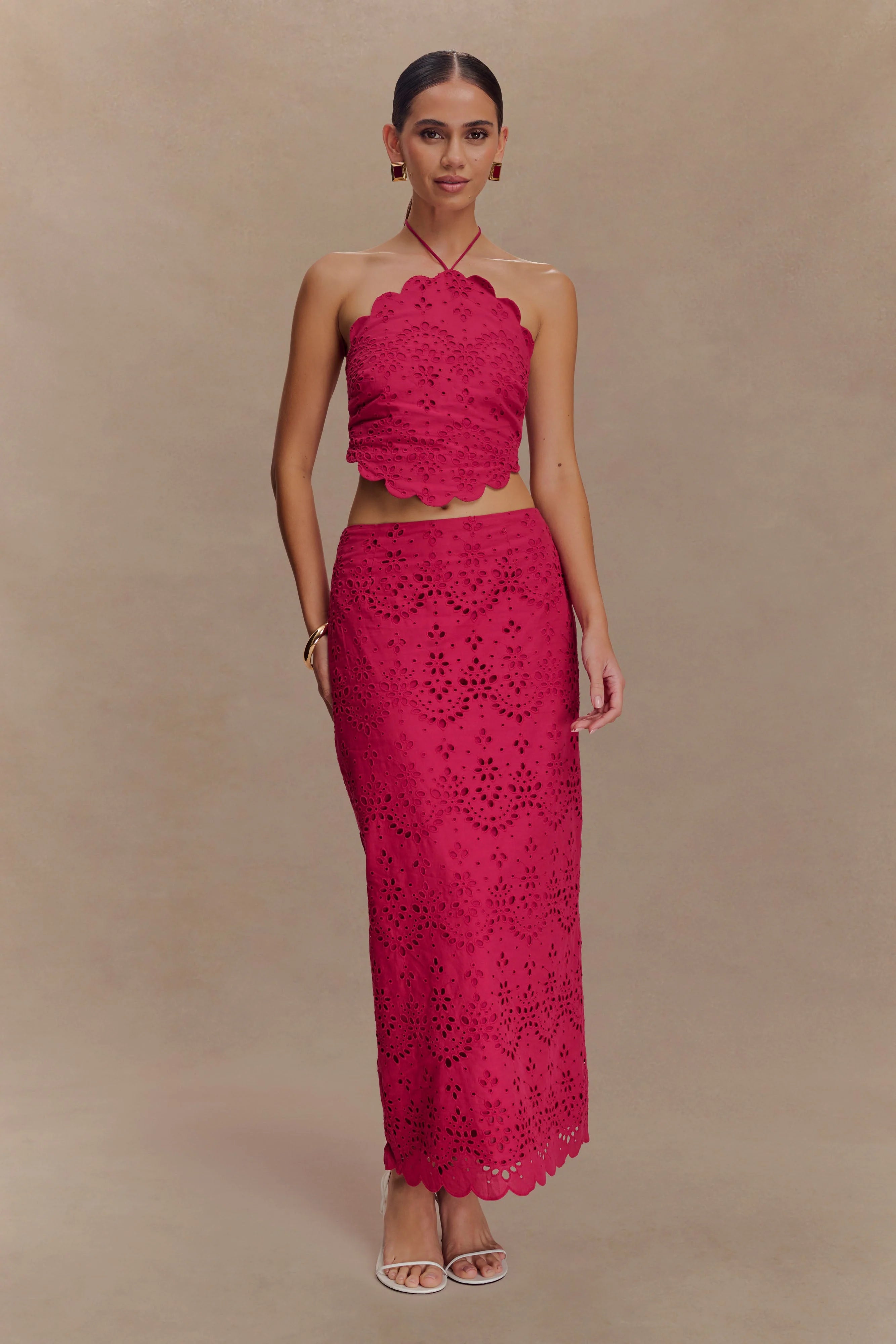 Kensley Broderie Halter Top Dragonfruit
