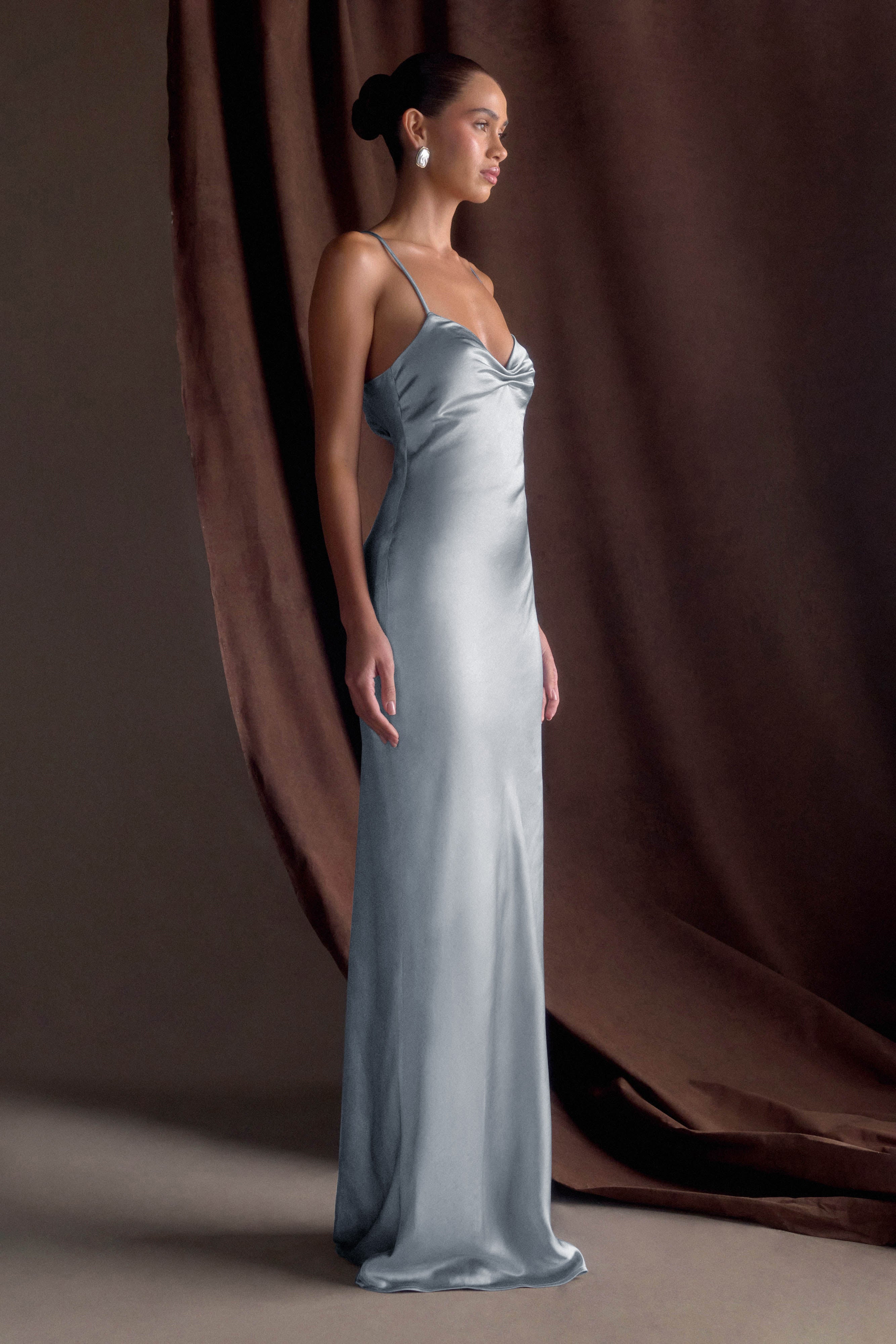 Lilly Sweetheart Satin Maxi Dress Frosted Blue