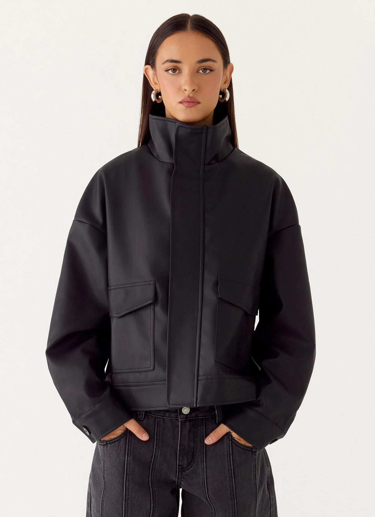 James PU Bomber Jacket Black