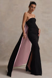 Shes Trouble Black Bandeau Maxi Dress With Pink Cape