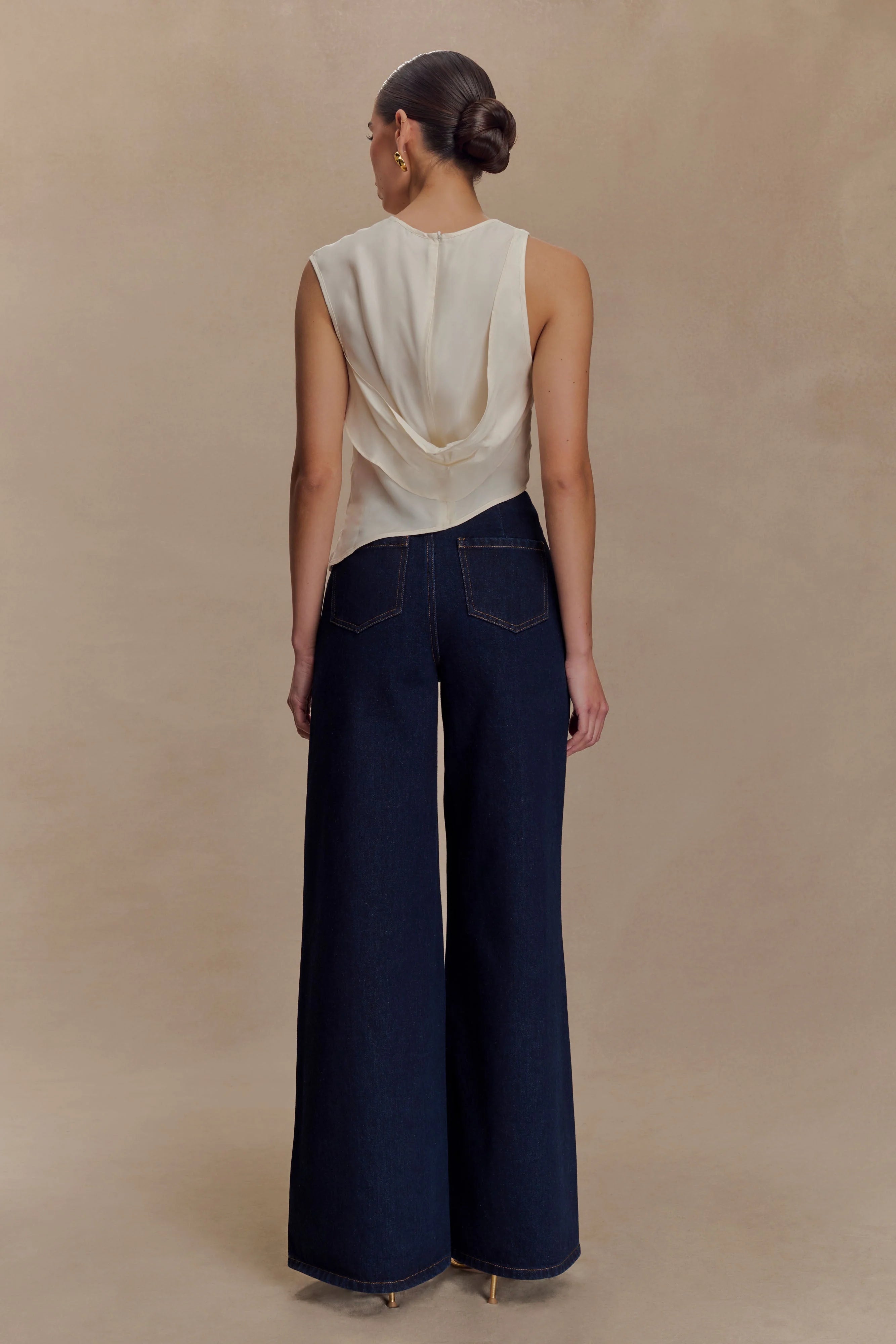 Miranda Faux Suede Belted Denim Wide Leg Jeans Indigo Blue