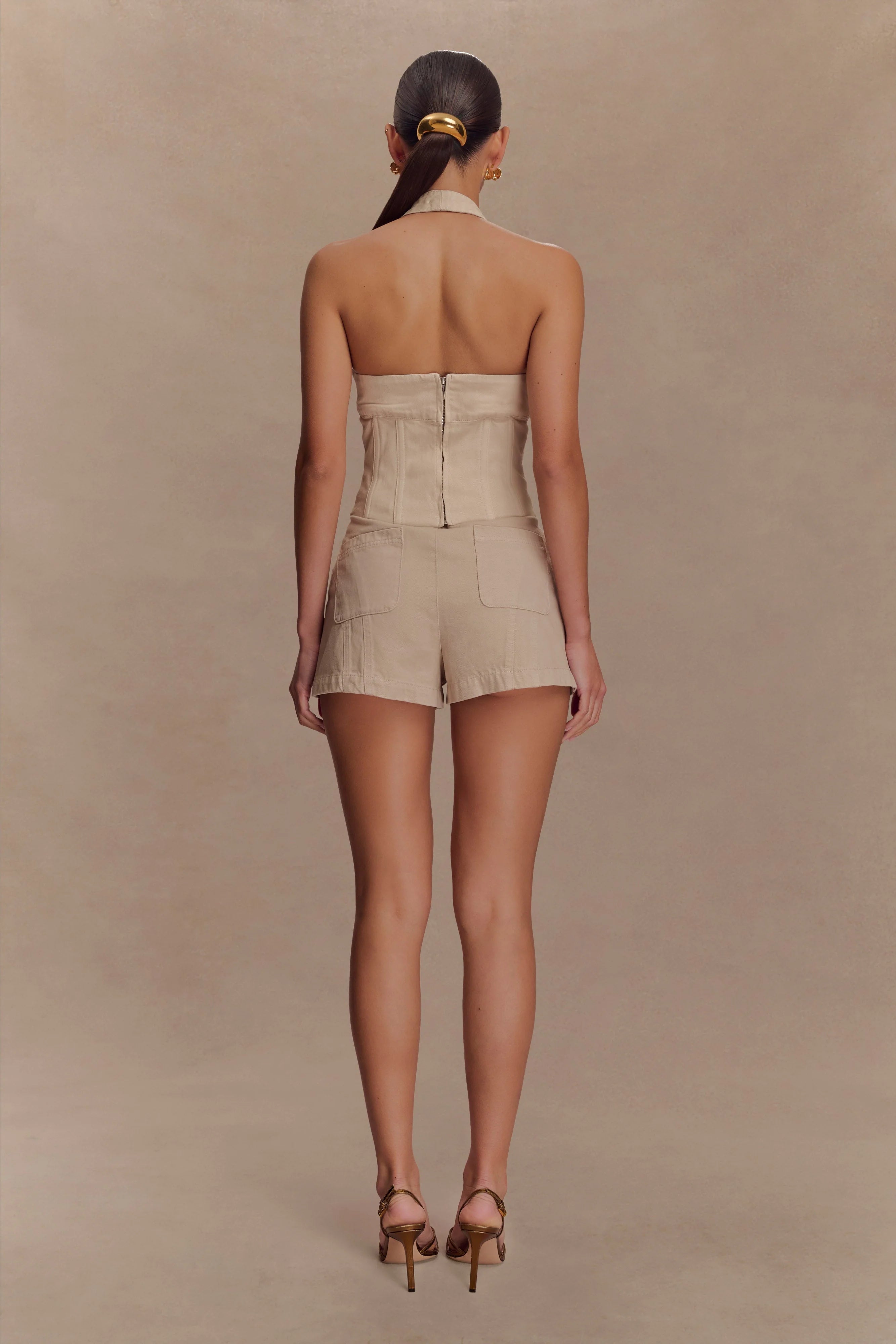 Meadow Denim Corset Halter Top Stone Wash